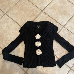 MAJORELLE Black Cardigan with Cream Details